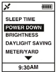 SLEEP TIME POWER DOWN BRIGHTNESS DAYLIGHT SAVING METER/YARD 9:30AM