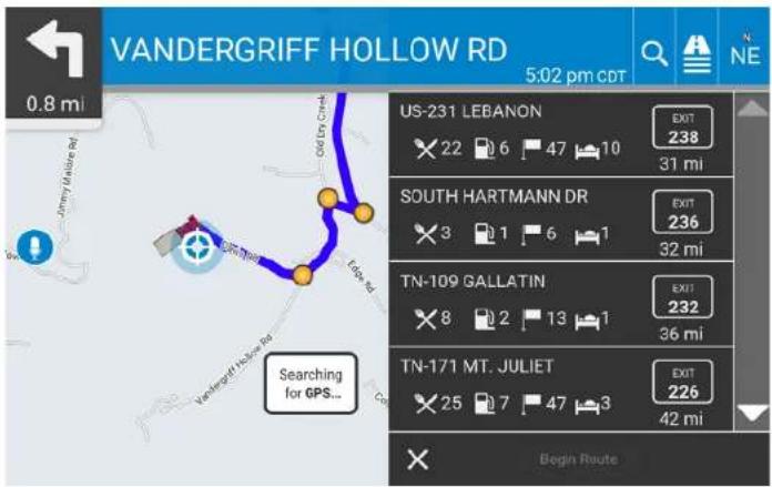 VANDERGRIFF HOLLOW RD 5:02 pm CDT 0.8 mi US-231 LEBANON EXIT 238 22 6 47 10 31 mi SOUTH HARTMANN DR EXIT 236 3 1 6 1 32 mi TN-109 GALLATIN EXIT 232 8 2 13 1 36 mi TN-171 MT. JULIET EXIT 226 25 7 47 3 42 mi Searching for GPS... Begin Route