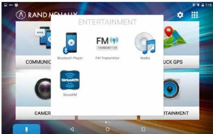 RAND MCMALIX ENTERTAINMENT FM TRANSMITTER Bluetooth Player FM Transmitter Media COMMUNIC CUCK GPS SinusXM SinusXM CAMER TERTAINMENT