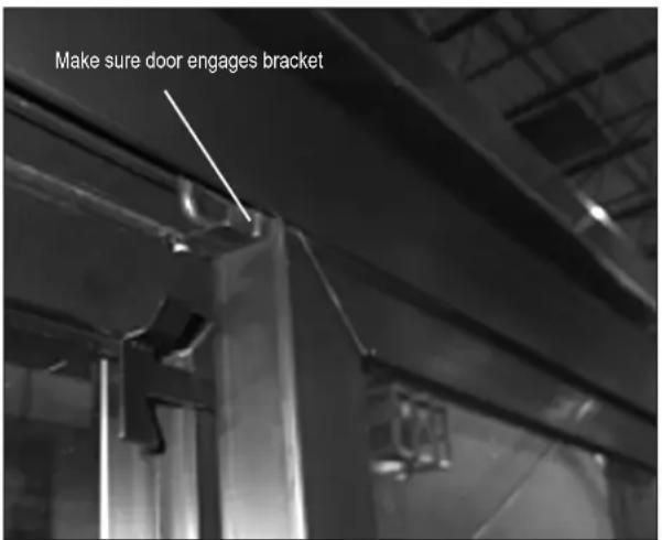 Make sure door engages bracket