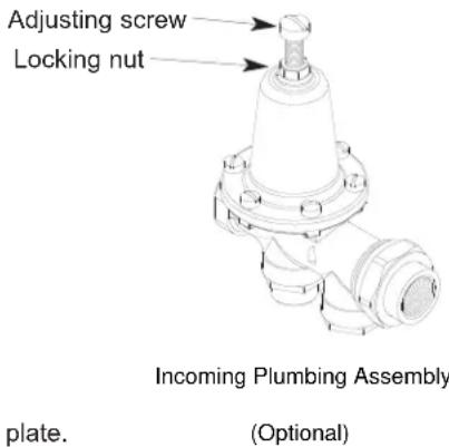 Adjusting screw Locking nut Incoming Plumbing Assembly plate. (Optional)