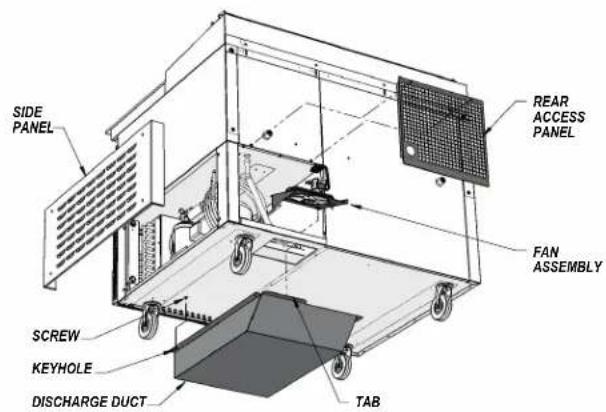SIDE PANEL REAR ACCESS PANEL FAN ASSEMBLY SCREW KEYHOLE DISCHARGE DUCT TAB