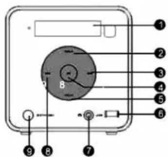 Diagram of a device with numbered components, highlighting a circular component labeled '8' and surrounding ports.