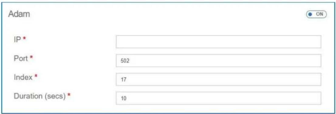 Adam IP * Port * 502 Index * 17 Duration (secs) * 10