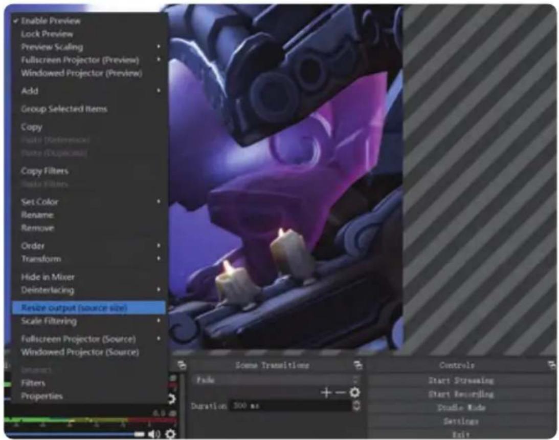 Enable Preview Lock Preview Preview Scaling Fullscreen Projector (Preview) Windowed Projector (Preview) Add Group Selected Items Copy Paste (References) Paste (Duplicates) Copy Filters Paste Filters Set Color Rename: Remove Order Transform Hide in Mixer Deinterlacing Resize output (source size) Scale Filtering Fullscreen Projector (Source) Windowed Projector (Source) Filters Properties Some Transitions Fade + - Duration 300 ms Controls Start Streaming Start Recording Studio Mode Settings Exit