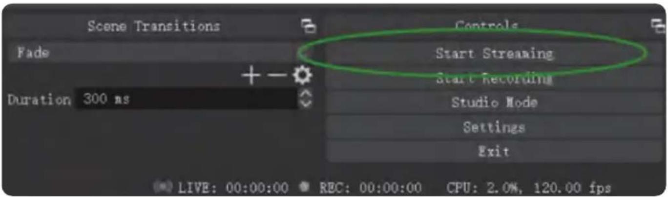 Scene Transitions Fade Duration 300 ms Controls Start Streaming Start Recording Studio Mode Settings Exit LIVE: 00:00:00 REC: 00:00:00 CPU: 2.0%, 120.00 fps