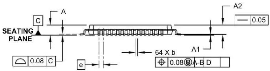 SEATING PLANE A C 0.08 C e 64 X b A1 0.08 A-B D A2 0.05