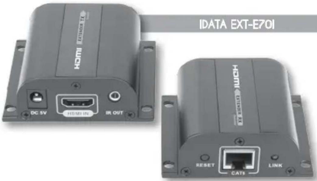 IDATA EXT-E701 HDMI EXT-E701 DC 5V HDMI IN IR OUT HDMI EXT-E701 RESET CAT9 LINK
