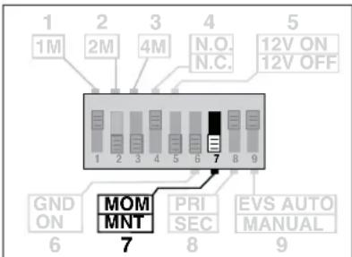1 1M 2 2M 3 4M N.O. N.C. 5 12V ON 12V OFF GND ON 6 MOM MNT 7 PRI SEC 8 EVS AUTO MANUAL 9