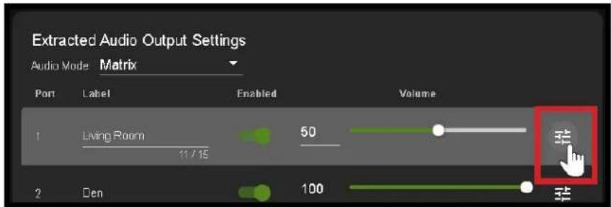 Extracted Audio Output Settings Audio Mode Matrix Port Label Enabled Volume 1 Living Room 50 11/15 2 Den 100