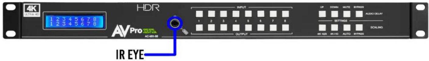 4K ULTRA HD 1 2 3 4 5 6 7 8 1 2 3 4 5 6 7 8 HDR AVPro 3GFC AC-MX-98 INPUT 1 2 3 4 5 6 7 8 OUTPUT UP DOWN MUTE BYPASS AUDIO DELAY SETTINGS SCALING 4K-420 4K-HD AUTO BYPASS IR EYE