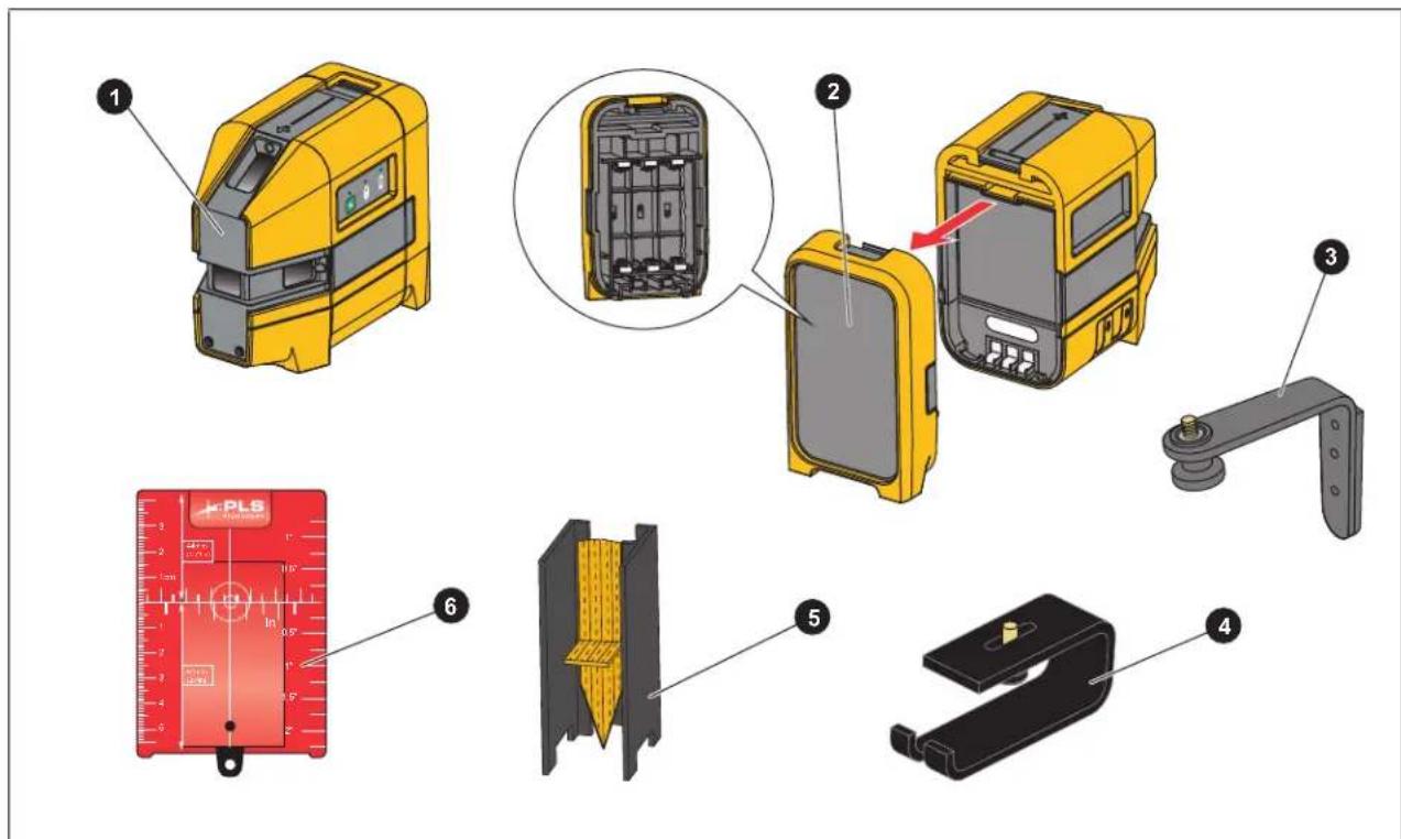 Exploded view diagram of a device with labeled components including zoom, internal grid, and control panel