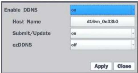 Enable DDNS Host Name d16vn_0e33b0 Submit/Update on ezDDNS off Apply Close