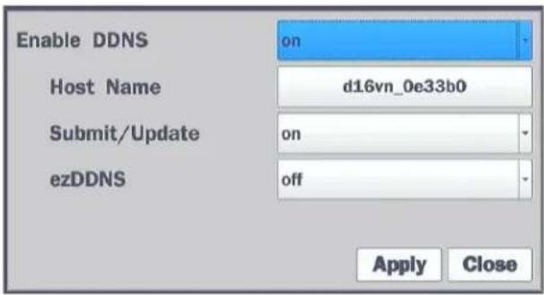 Enable DDNS Host Name d16vn_0e33b0 Submit/Update on ezDDNS off Apply Close