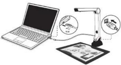 Diagram illustrating a desk setup with a laptop, a lamp, and a document with icons for writing or editing.