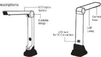 descriptions LED Lights Switch Foldable Hinge USB lock for PC Connection Camera Lens LED Lamp