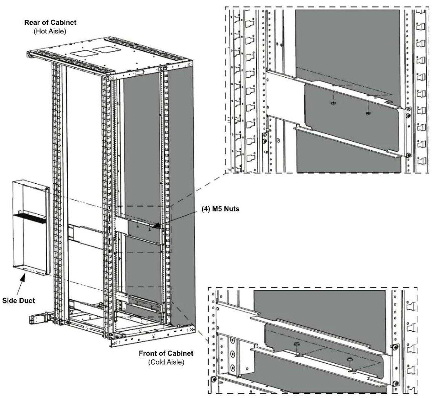 Rear of Cabinet (Hot Aisle) Side Duct (4) M5 Nuts Front of Cabinet (Cold Aisle)