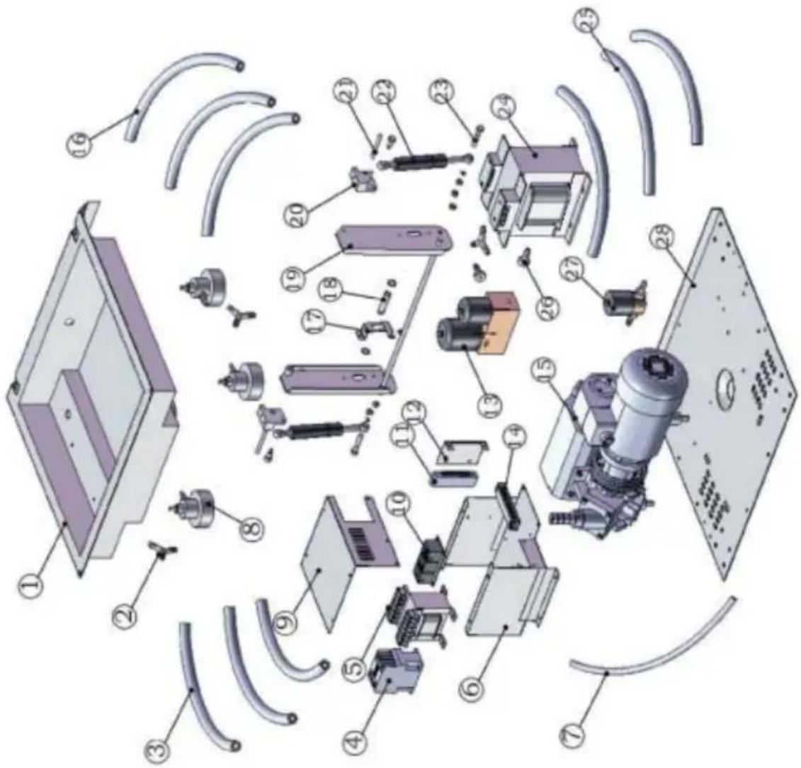 Exploded view diagram of an industrial machine with numbered components for identification