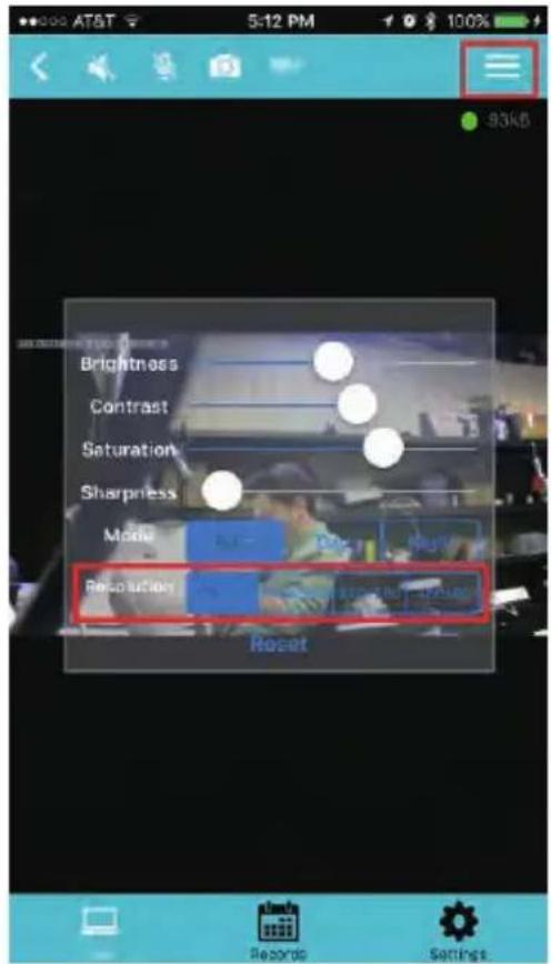 Brightness Contrast Saturation Sharpness Mode Reset Reset to 100% Reset