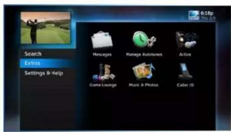 Search Extra Settings & Help Messages Manage Substances Active Game Lounge Music & Photos Cable ID
