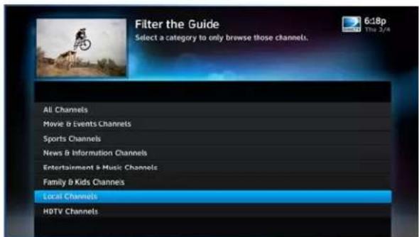 Filter the Guide Select a category to only browse those channels. 6:18p The 2/4 All Channels Movie & Events Channels Sports Channels News & Information Channels Entertainment & Music Channels Family & Kids Channels Local Channels HDTV Channels