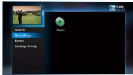 Search Recordings Extras Settings & Help Playlist