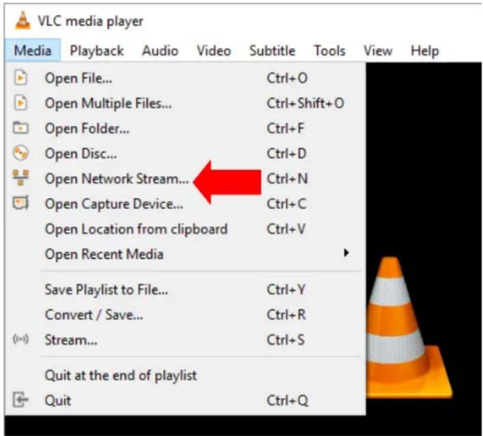 VLC media player Media Playback Audio Video Subtitle Tools View Help Open File... Ctrl+O Open Multiple Files... Ctrl+Shift+O Open Folder... Ctrl+F Open Disc... Ctrl+D Open Network Stream... Ctrl+N Open Capture Device... Ctrl+C Open Location from clipboard Ctrl+V Open Recent Media Save Playlist to File... Ctrl+Y Convert / Save... Ctrl+R Stream... Ctrl+S Quit at the end of playlist Quit Ctrl+Q