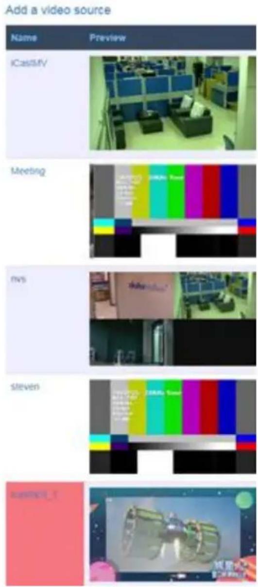 Add a video source Name Preview iCastIMV Meeting nvs Steven kastmcl_1