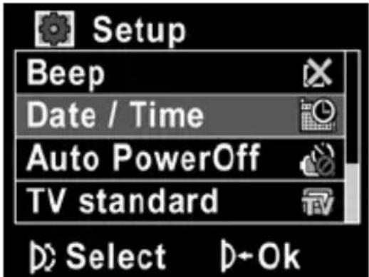 Setup Beep Date / Time Auto PowerOff TV standard Select D-Ok