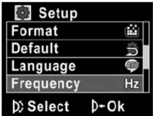 Setup Format Default Language Frequency Hz Select OK