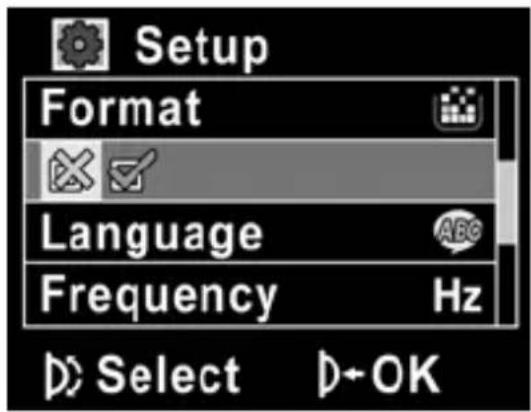 Setup Format Language Frequency Hz Select OK