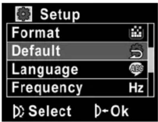 Setup Format Default Language Frequency Hz Select D-Ok