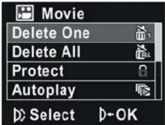 Movie Delete One Delete All Protect Autoplay Select D-OK