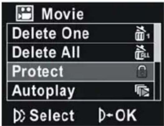 Movie Delete One Delete All Protect Autoplay Select OK