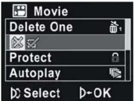 Movie Delete One Protect Autoplay Select OK
