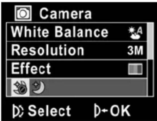 Camera White Balance Resolution 3M Effect Select OK