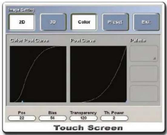 Image Setting 2D 3D Color Preset Exit Color Post Curve Post Curve Palette Pos Bias Transparency Th. Power 22 54 120 2 Touch Screen