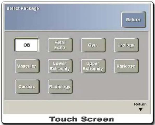 Select Package Return OB Fetal Echo Gyn.Urology Vascular Lower Extremity Upper Extremity Varicose Cardiac Radiology Return Touch Screen