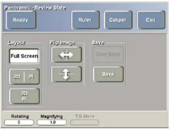 Panoramic - Review State Ready Ruler Caliper Exit Layout Full Screen 2D | PI 2D PI Flip Image ← ← Save Cine Save Save Rotating 0 Magnifying 1.0 T/B Move