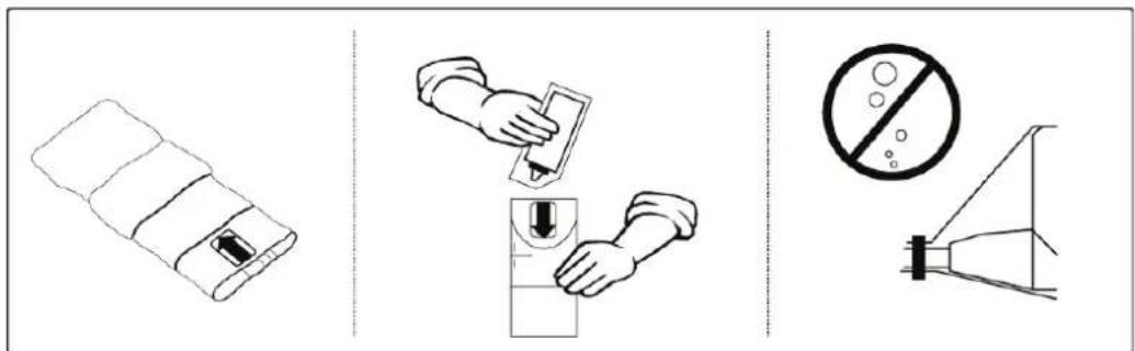 Diagram showing three safety symbols: a device with a plug, a hand holding a test tube, and a no-smoking sign.