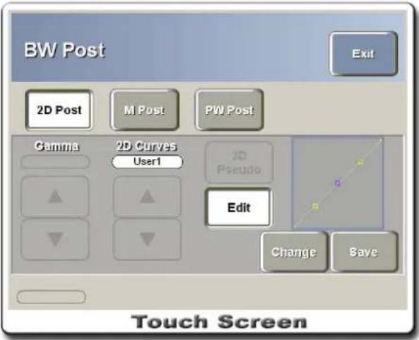 BW Post Exit 2D Post M Post PW Post Gamma 2D Curves User1 2D Pseudo Edit Change Save Touch Screen