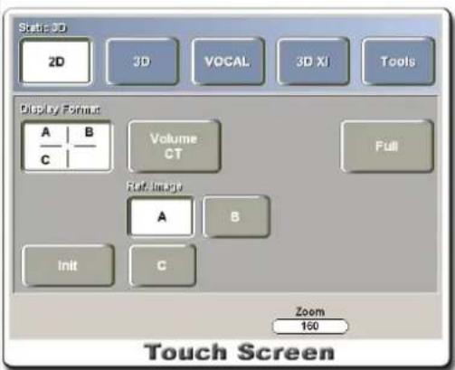 Static 3D 2D 3D VOCAL 3D XI Tools Display Format A B Volume C CT Full Full Image A B Init C Zoom 160 Touch Screen