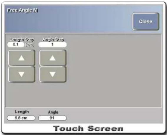 Free Angle M Close Length Step 0.1 (cm) Angle Step 1 Length 9.6 cm Angle 91 Touch Screen