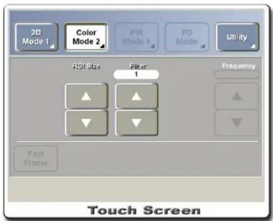 2D Mode 1 Color Mode 2 PW Mode 1 PO Mode Utility ROI Size Filter 1 Frequency Fast Frame Touch Screen