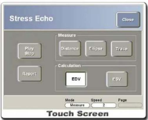 Stress Echo Close Measure Distance Ellipse Trace Calculation EDV EBV Mode Speed Page Measure 2 Touch Screen
