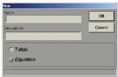 New Name Description OK Cancel Table Equation