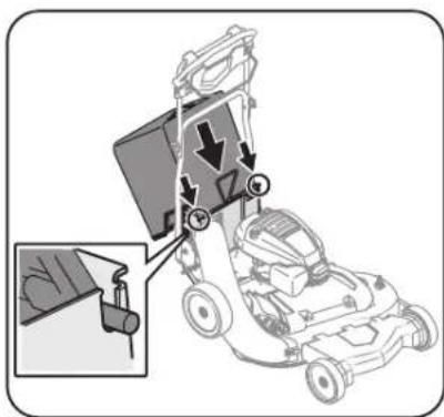 Diagram showing a motor with labeled parts and directional arrows, including a magnified inset of the device's lock mechanism.