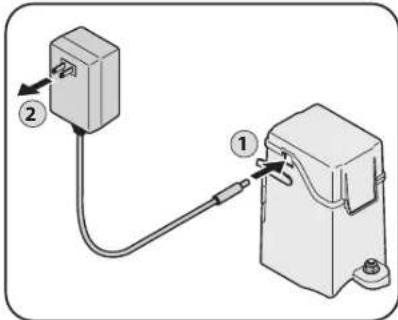 Diagram showing two connected electrical components with labeled parts ① and ②, likely illustrating a power or circuit connection.