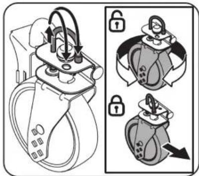 Diagram illustrating a mechanical device with lock mechanism and two separate views showing different states of lock state.