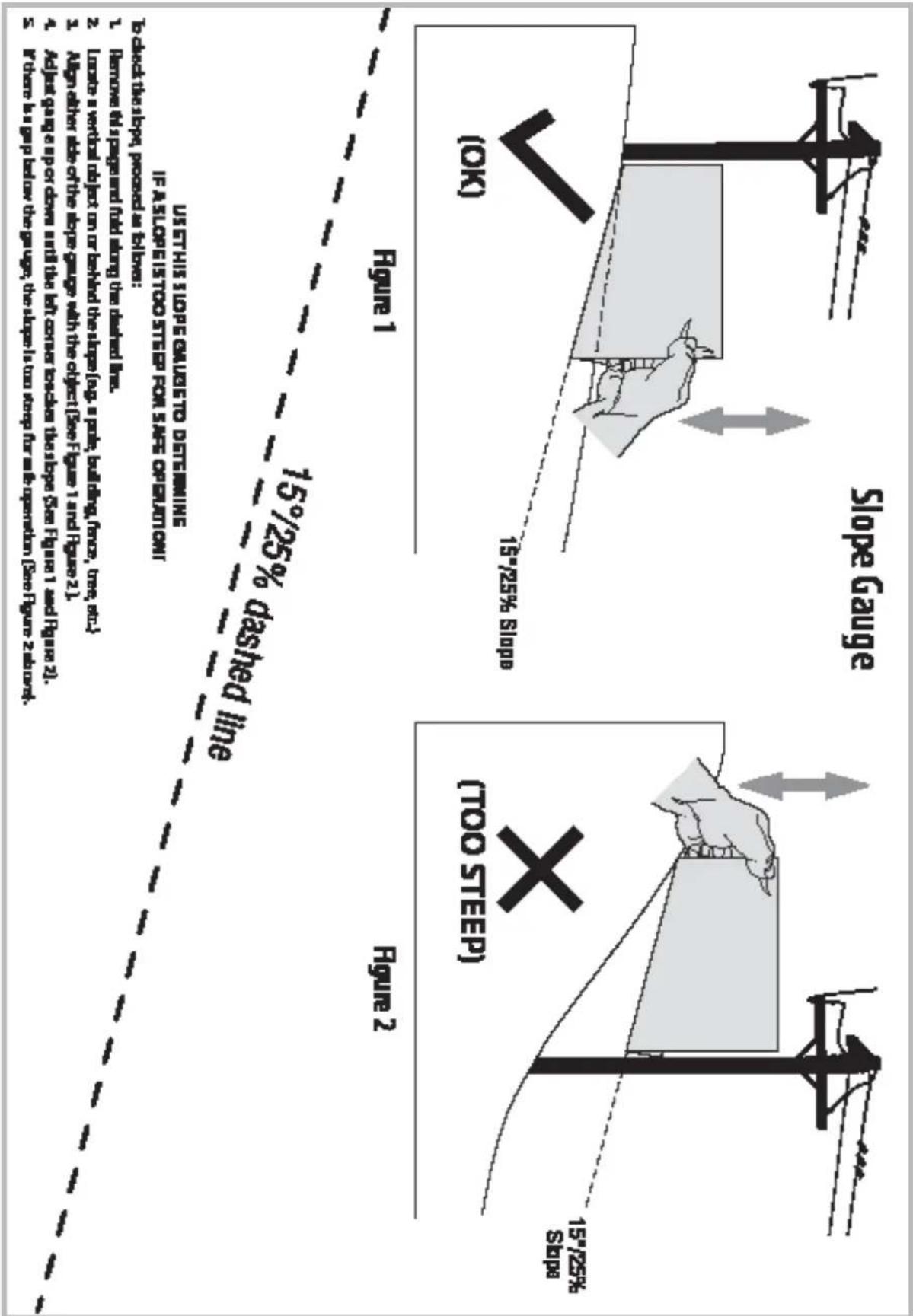 15°/25% dashed line Figure 1 Figure 2 15°/25% Slope (700 STEEP) Rough 2 15°/25% Slope Figure 3 Figure 4 15°/25% Slope (OK) Slope Gauge U.S.T.H.S.160PS GALAESTO DISTRAMINE IF: A5LOPE ISSTOO STILPER FROM SAGE OPERATION To catch the slope proceeds as follows: 1. Remove if a slope and red sanding the diameter has. 2. Remove a wide side of the slope with the object (Seer.Flamp 1 and Flamp 2). 3. Align diameter side of the slope with the object (Seer.Flamp 1 and Flamp 2). 4. Adjust gap in depth and the left corner towards the slope (Seer.Flamp 1 and Flamp 2). 5. Drop to a slope below the slope is too steep for side operation (Seer.Flamp 2 sand). 6. Red sand to a slope below the slope is too steep for side operation (Seer.Flamp 2 sand).